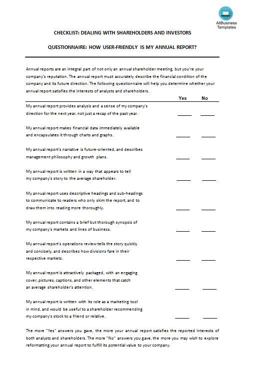 checklist dealing with shareholders and investors template