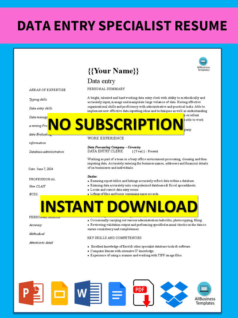 data entry specialist resume template