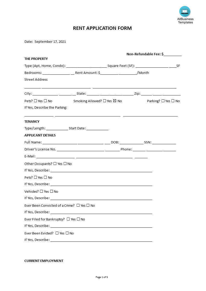 Rent Application Form main image