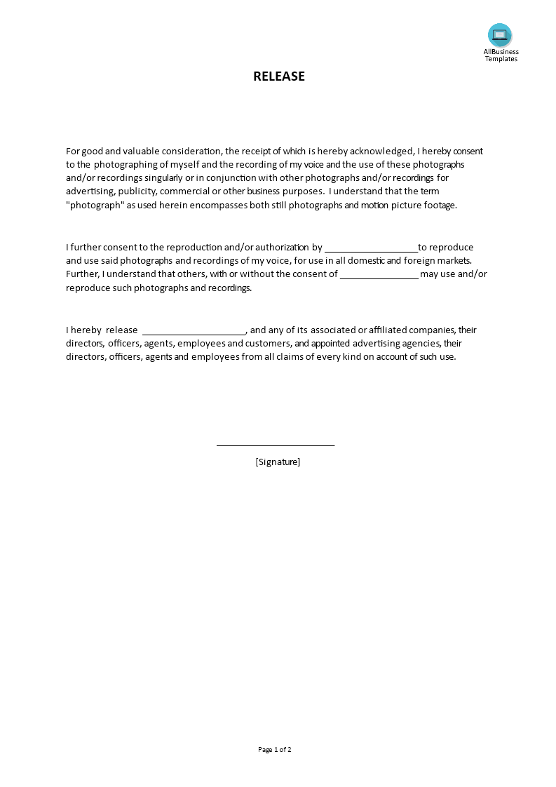 photo and recording release template