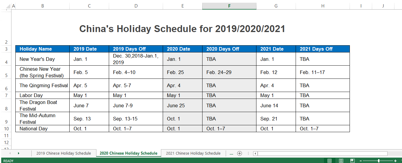 2020 official mainland china holiday calendar including make up days template
