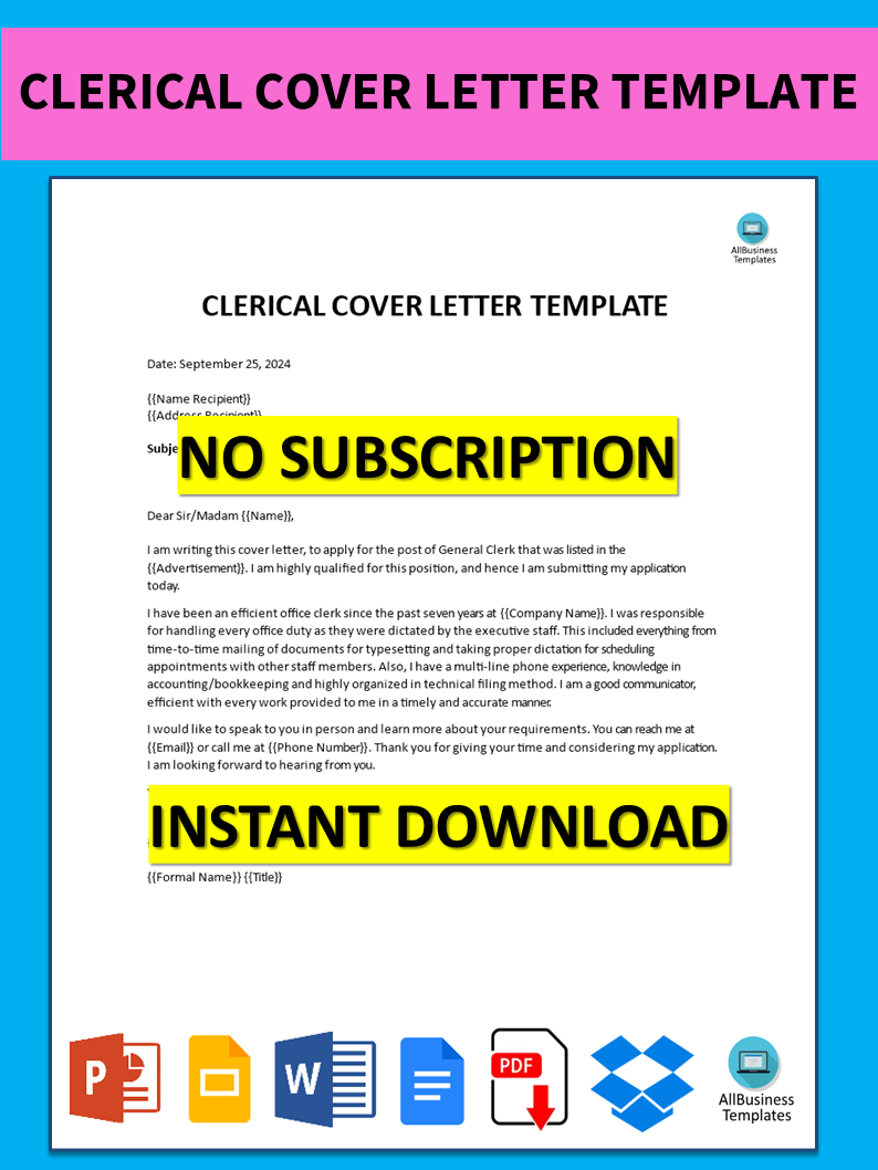 Clerical Cover Letter 模板