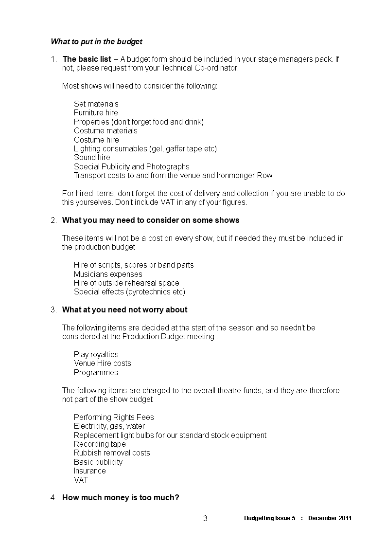 theater production budget template