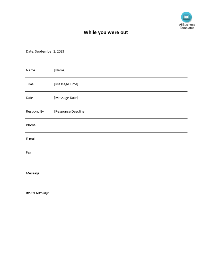 phone message template word template
