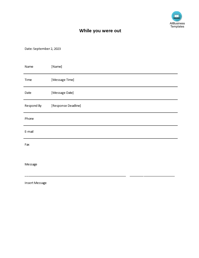 phone message template word Hauptschablonenbild