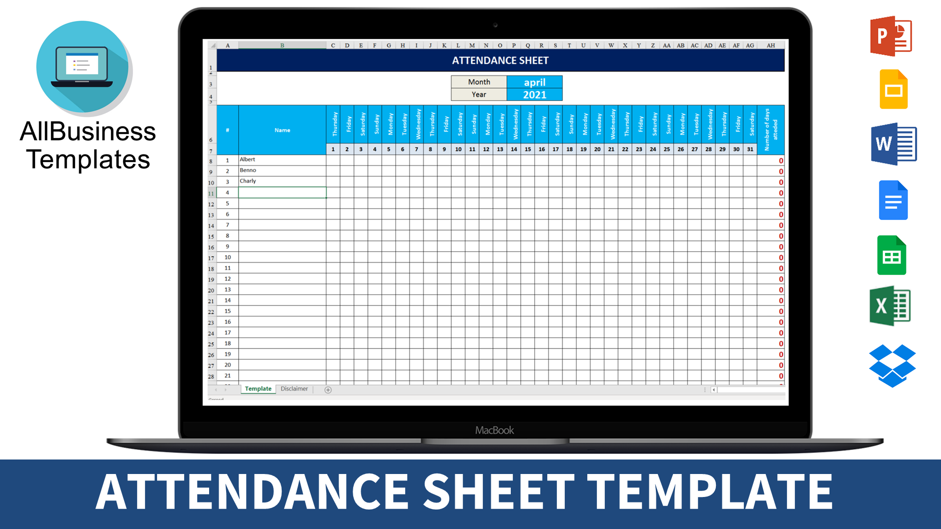 monthly attendance sheet modèles