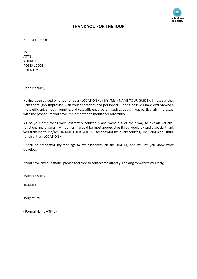 Thank You For Touring Apartment Email Template