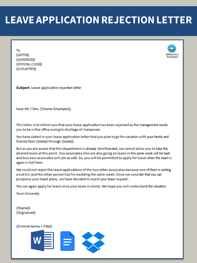 Leave Application Rejection Letter main image