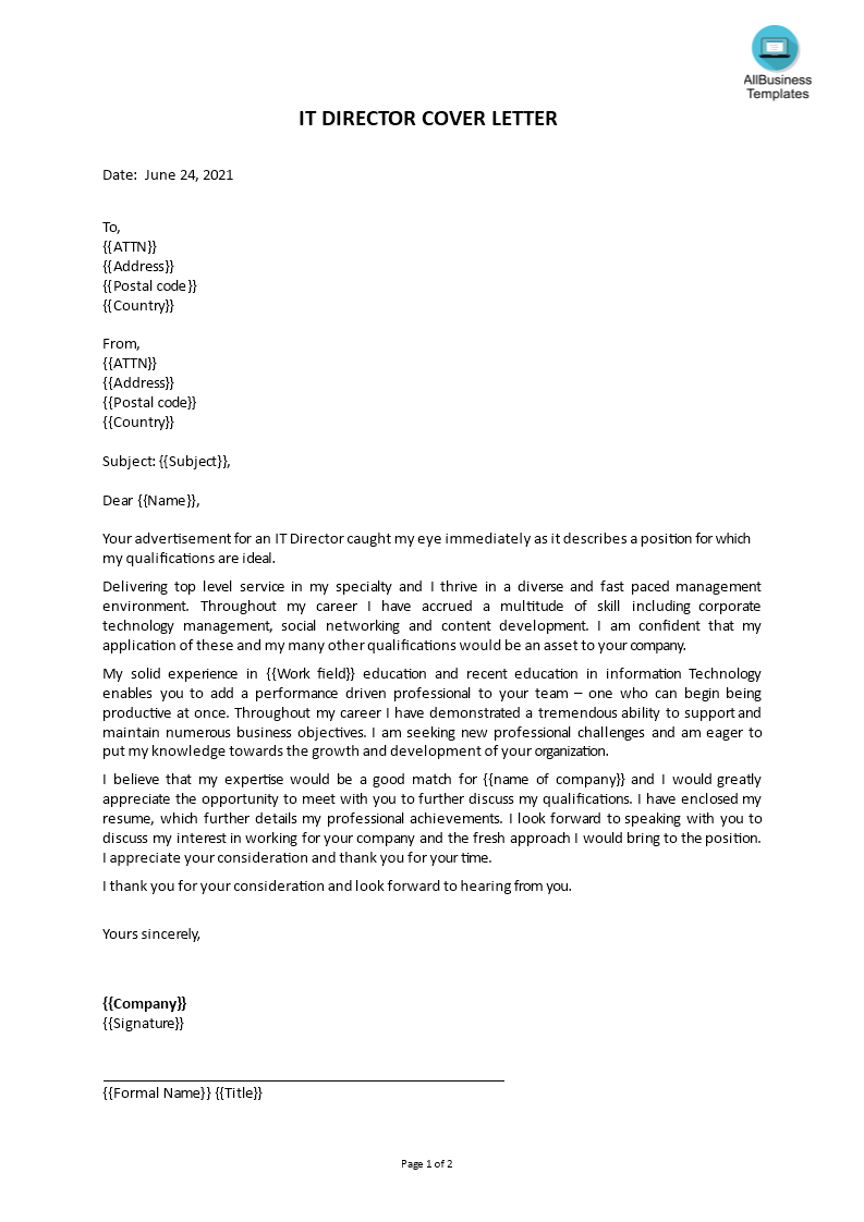 Kostenloses IT Director Cover Letter