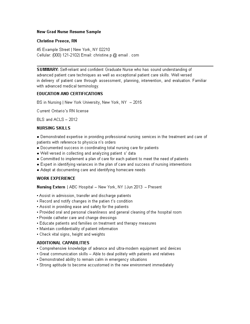 new graduate nursing curriculum vitae template