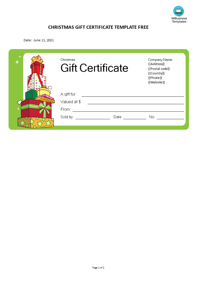 christmas gift certificate template free voorbeeld afbeelding 