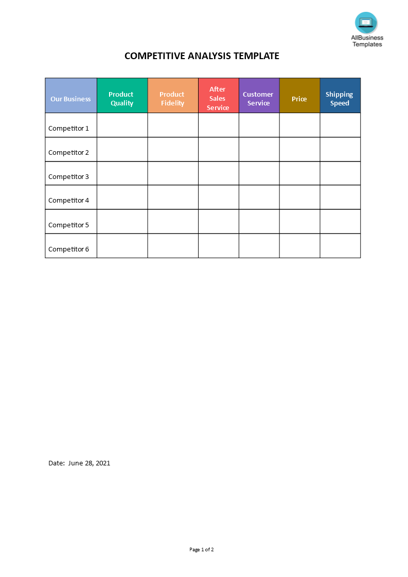 competitive analysis template word Hauptschablonenbild