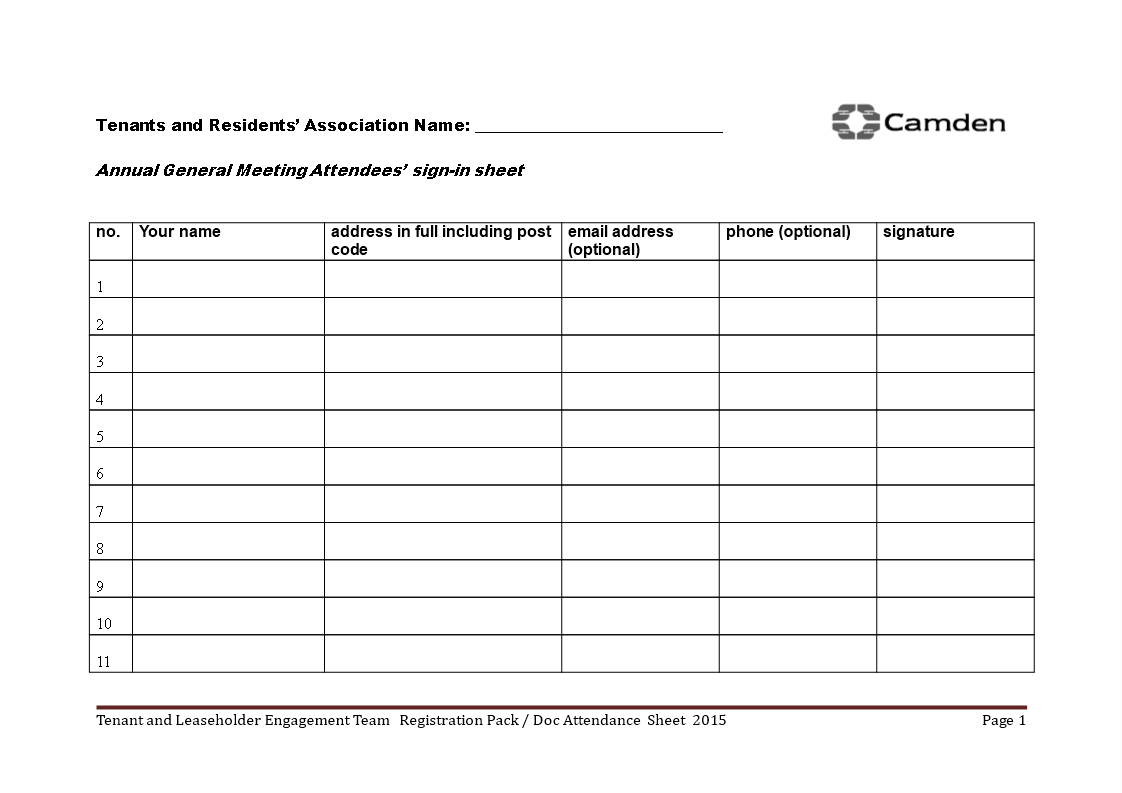 annual general meeting attendees sign in sheet template