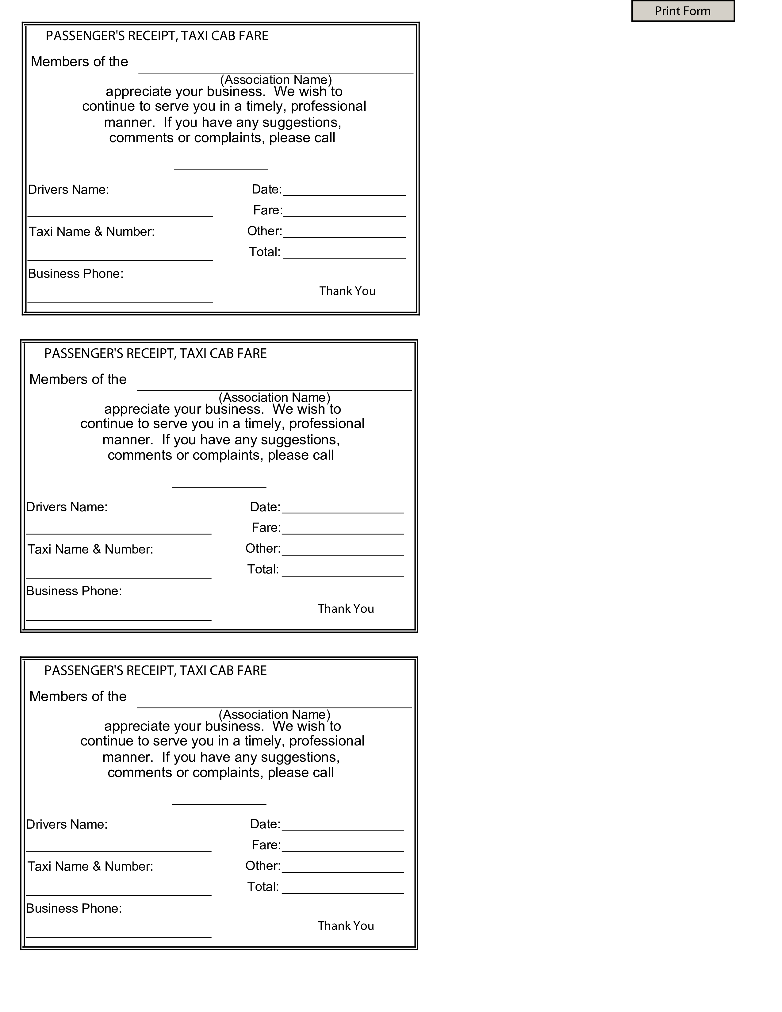 Kostenloses Taxi Receipt Inside Blank Taxi Receipt Template