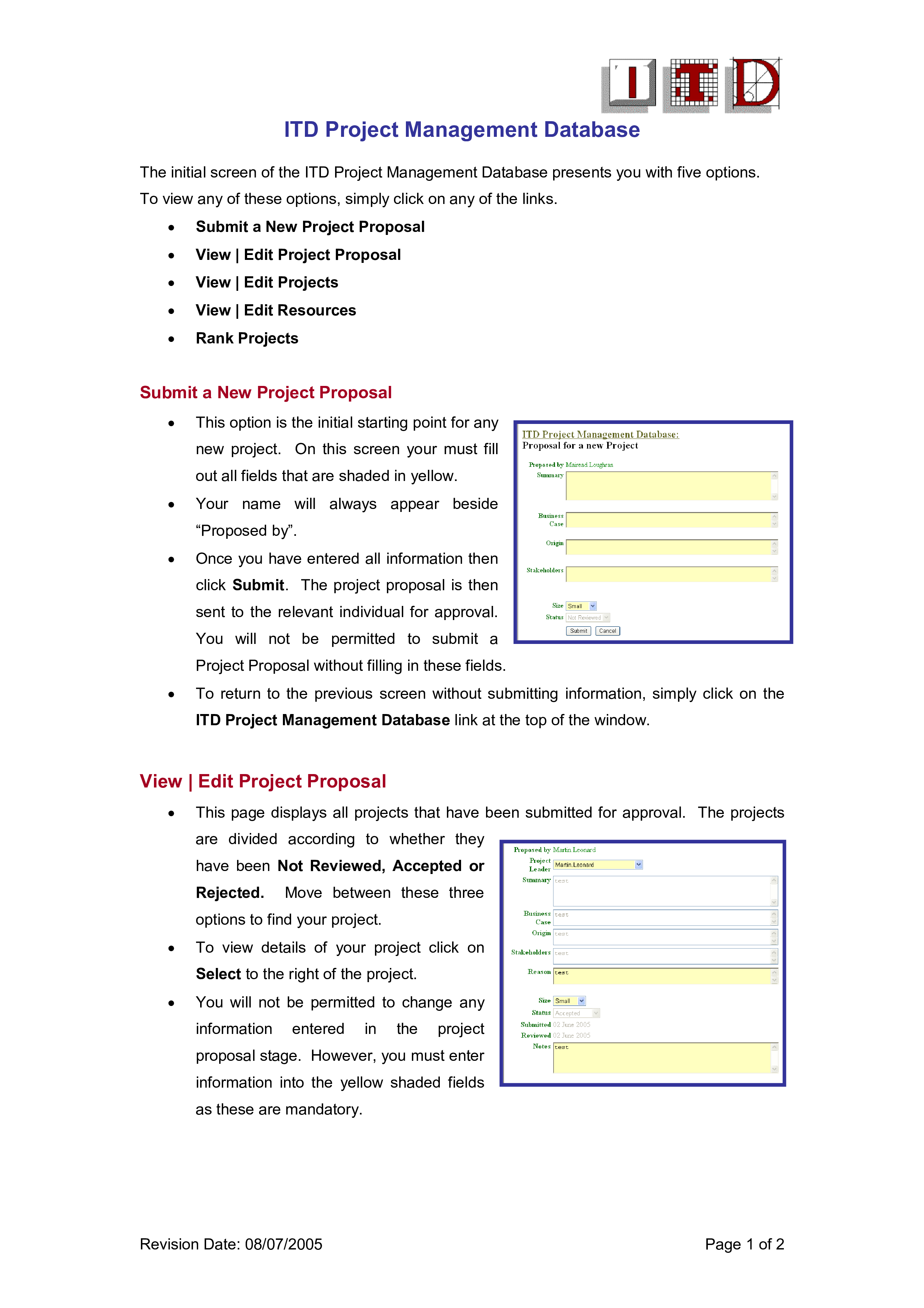 Itd Project Management Database main image