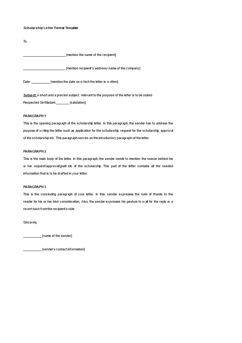 scholarship letter with instructions template
