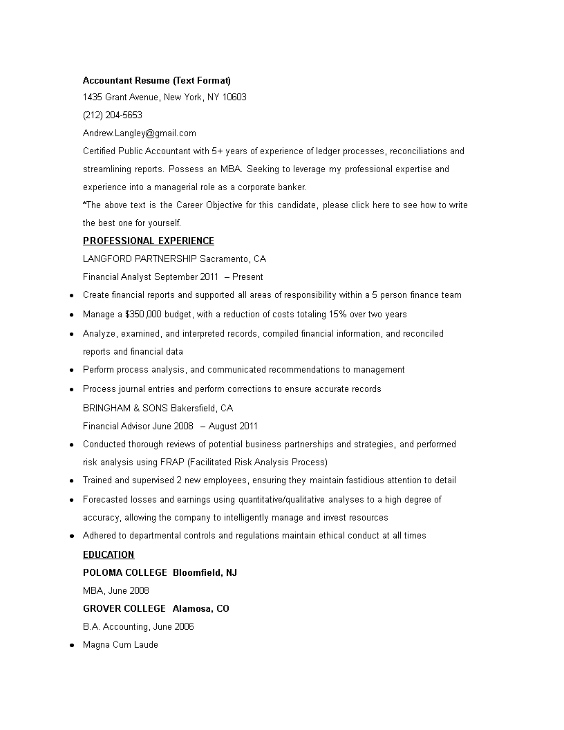 accountant job resume format voorbeeld afbeelding 