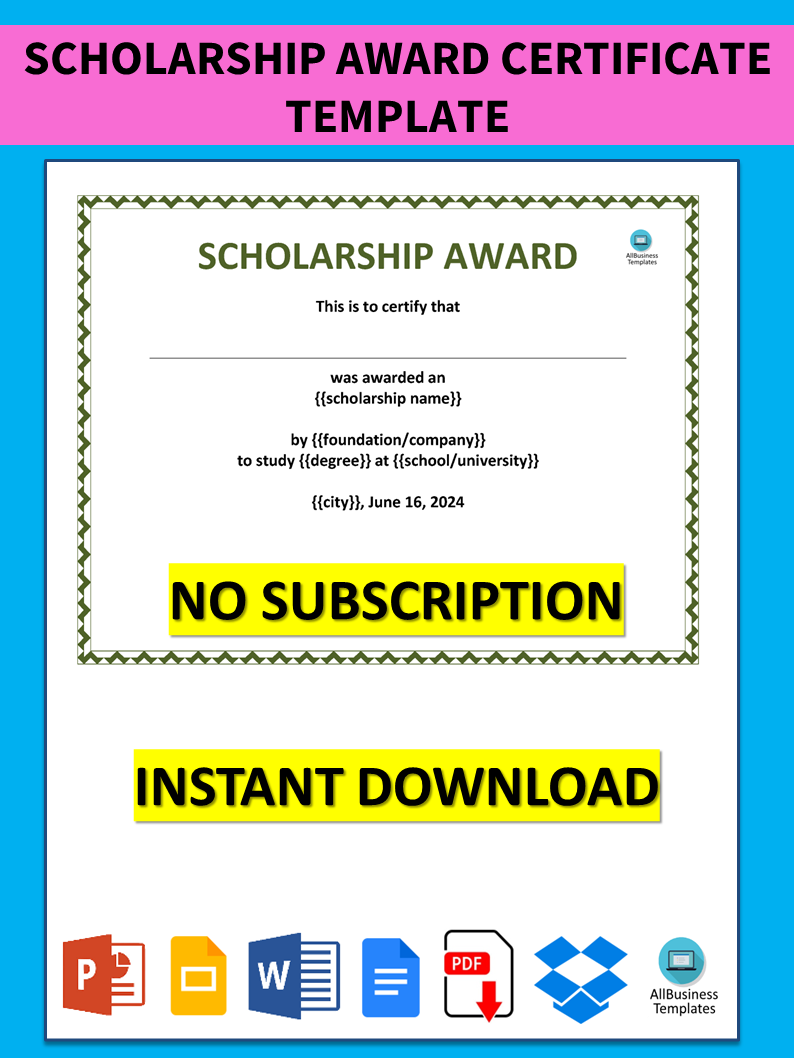 Scholarship Award Certificate template 模板