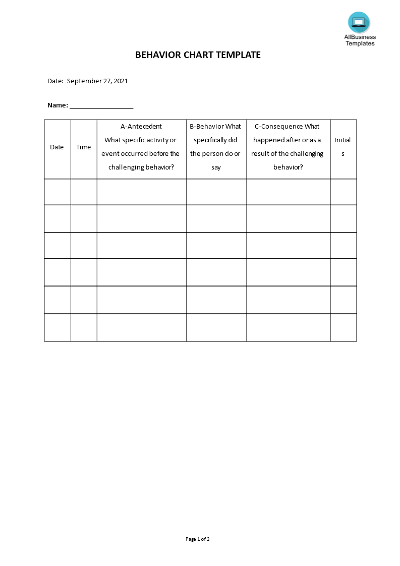 behavior chart template modèles