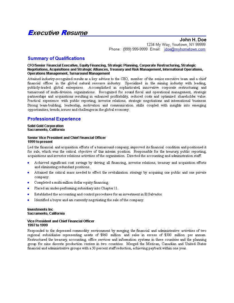 business executive resume format template