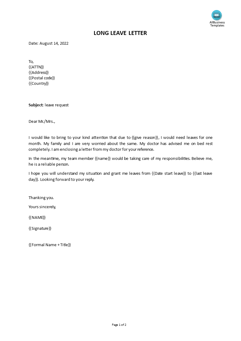 long leave letter template