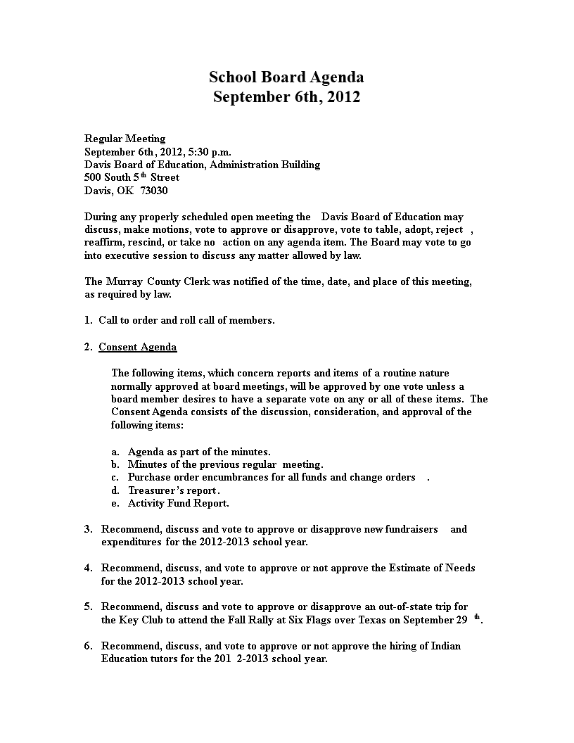 School Board Agenda Sample main image