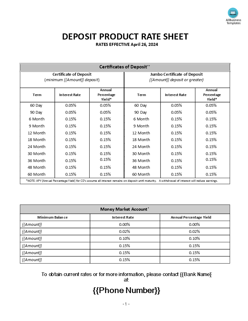 Product Rate Sheet main image