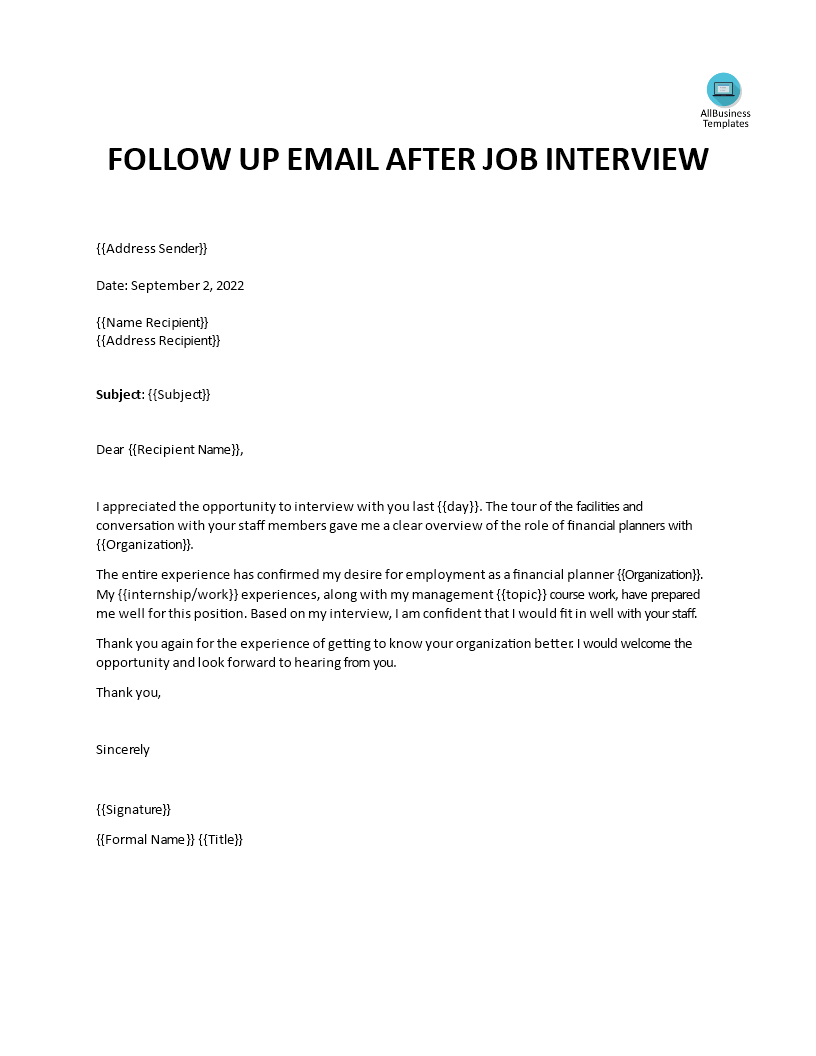 business followup letter after interview Hauptschablonenbild