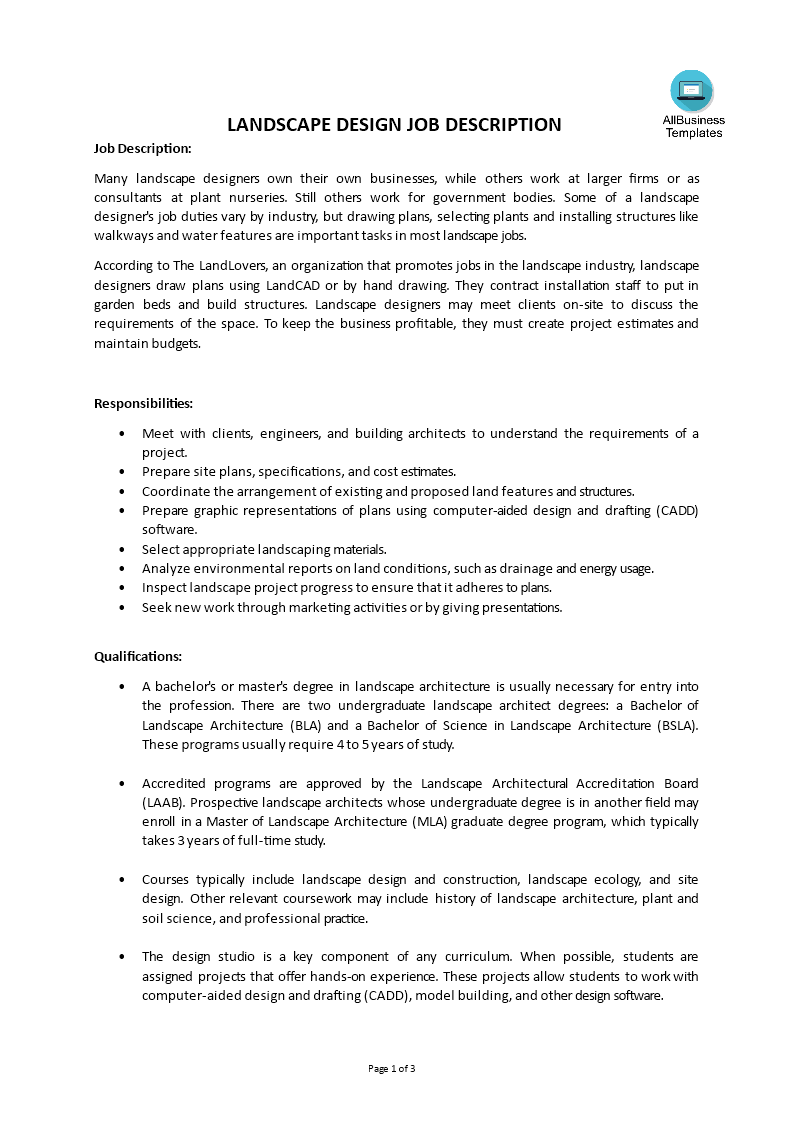 landscape design job description voorbeeld afbeelding 