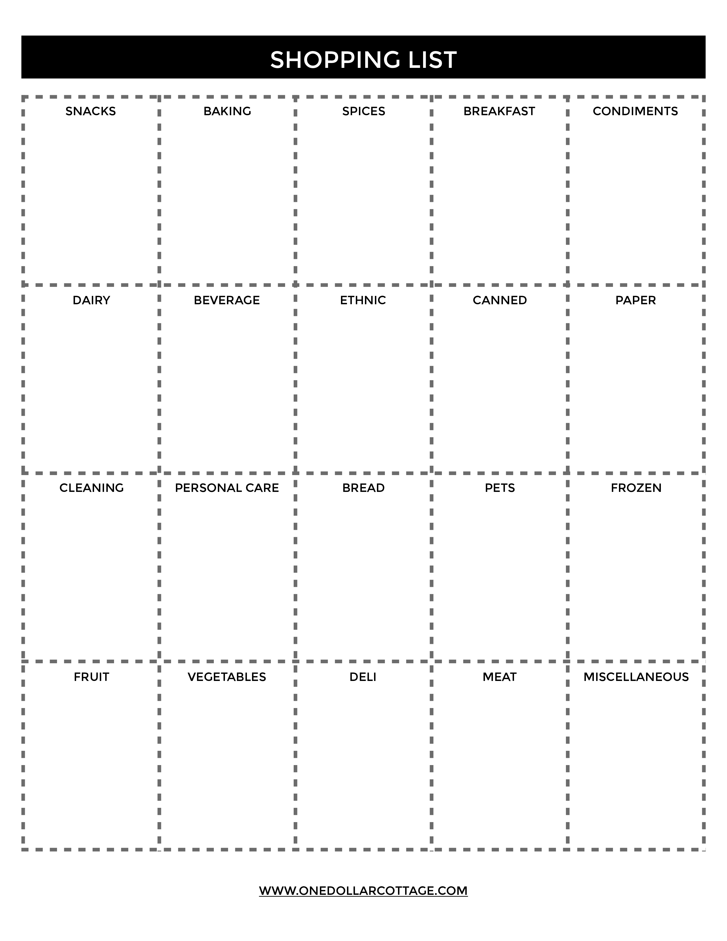 Printable Blank Shopping List main image