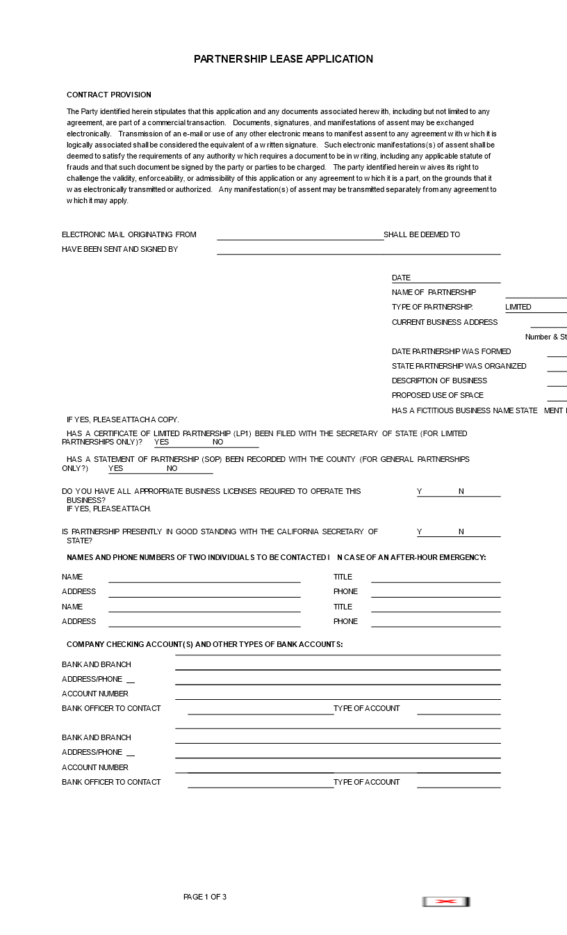 sole proprietor lease application form template