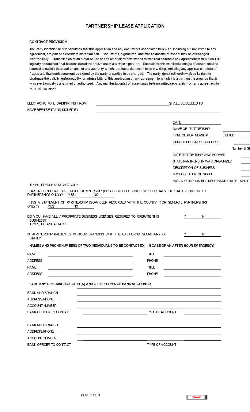 sole proprietor lease application form modèles