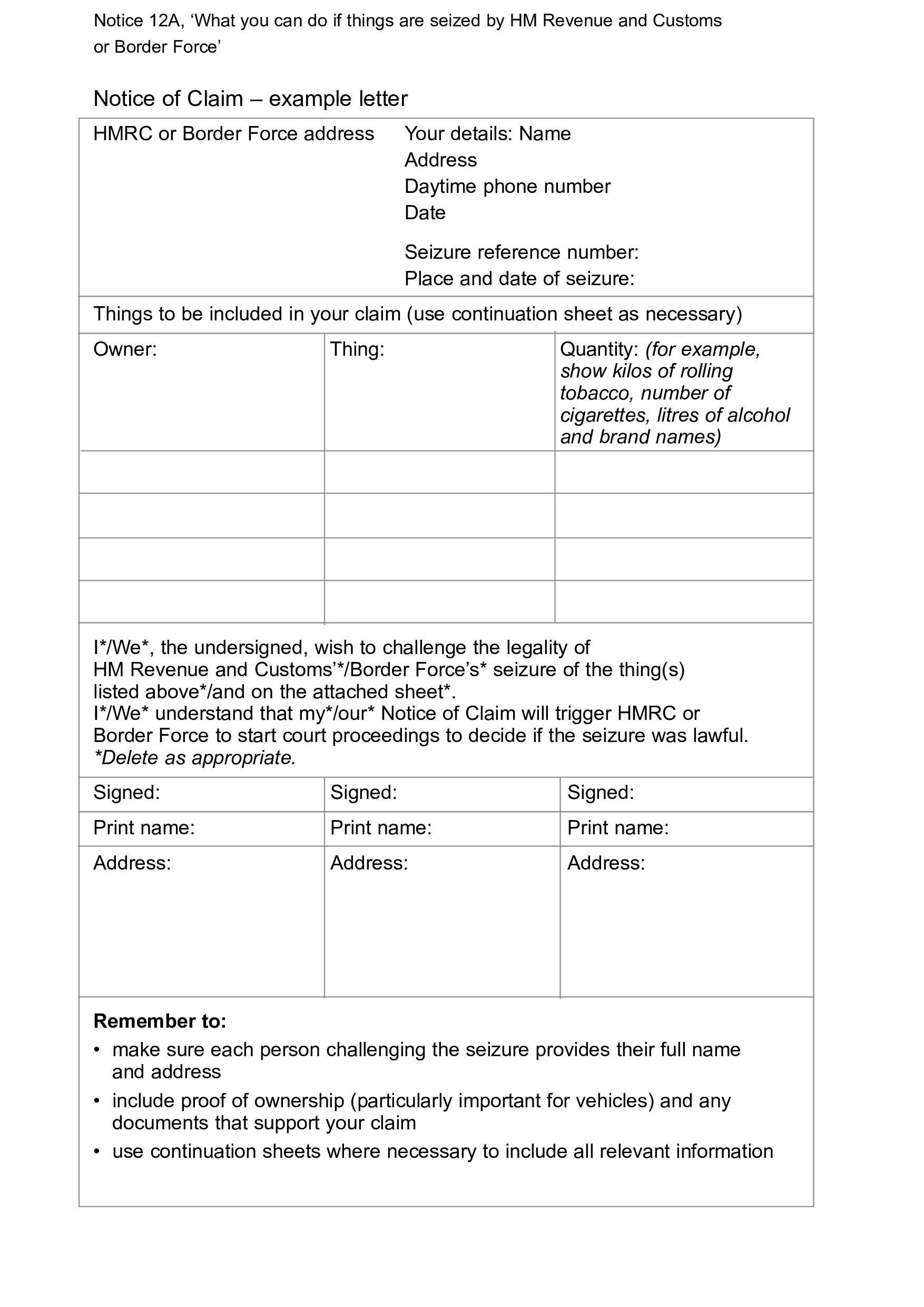 notice of claim letter Hauptschablonenbild