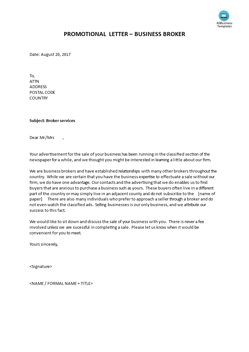 sales letter business broker template