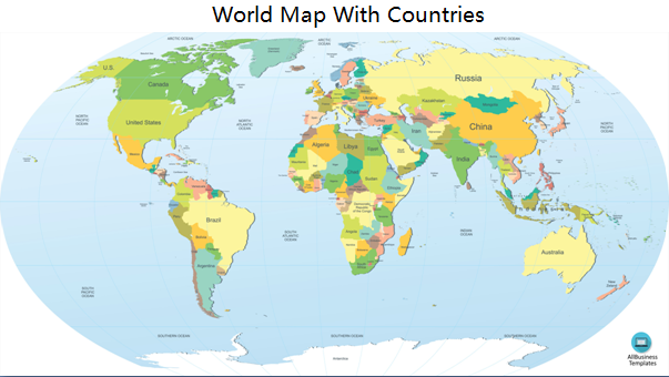 World Map With Countries Outline Templates At Allbusinesstemplates Com