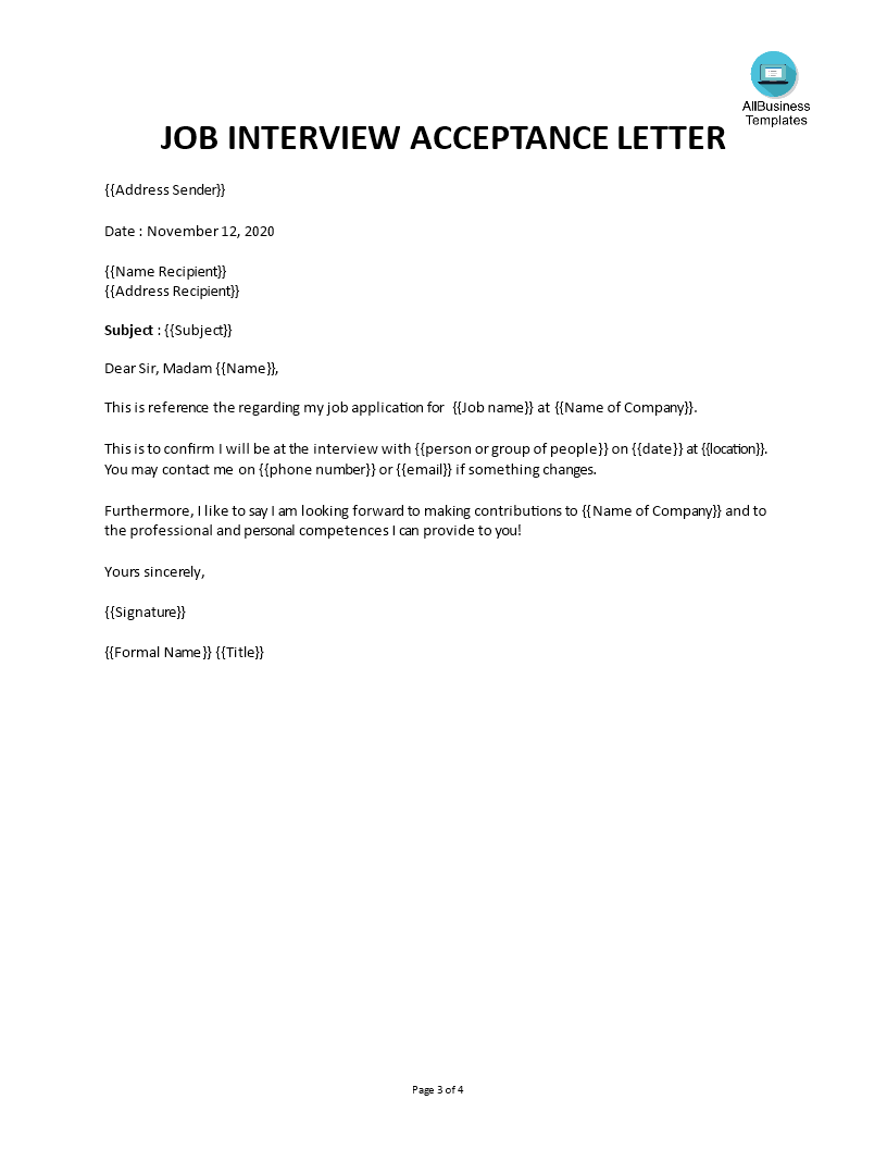 Acknowledgement Letter for Job Interview Invitation  Templates at