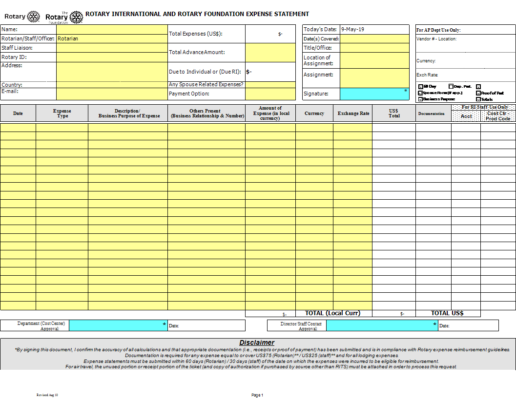 foundation expense statement sample template