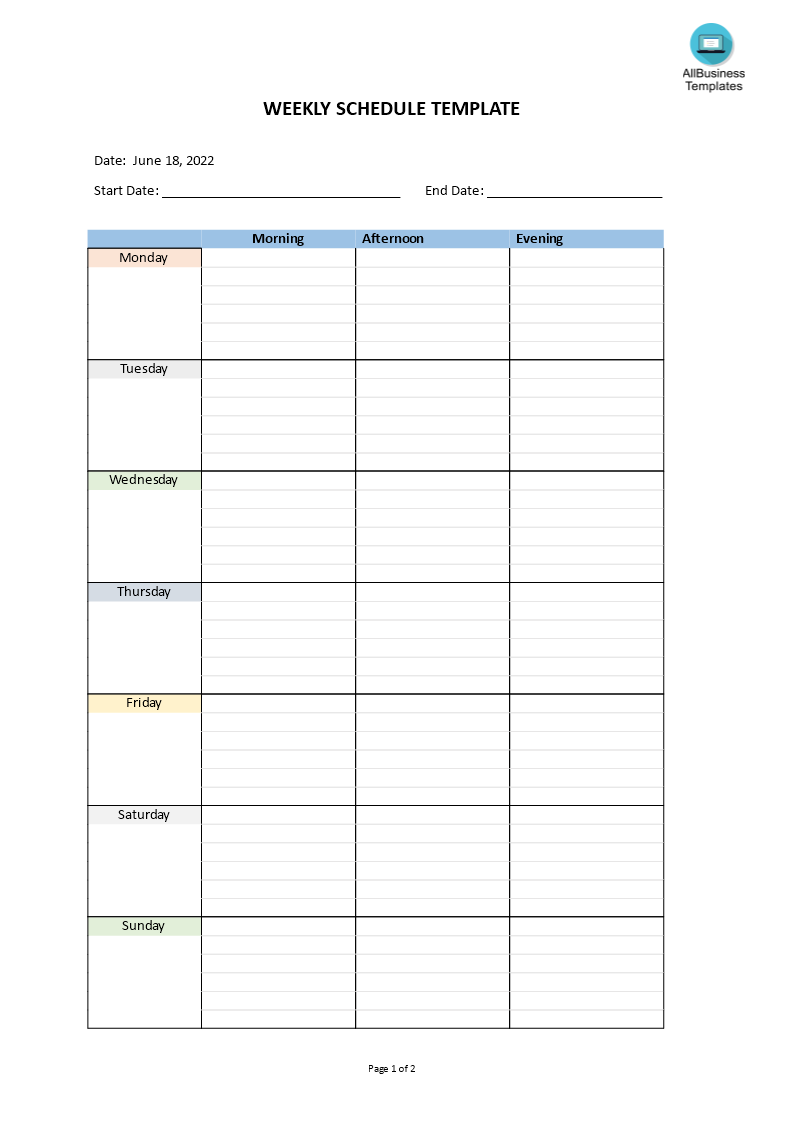 Weekly Schedule Template 模板