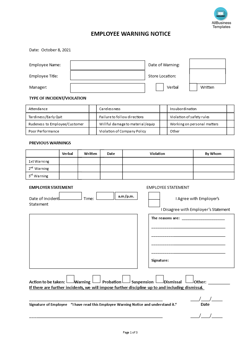 employee warning notice template