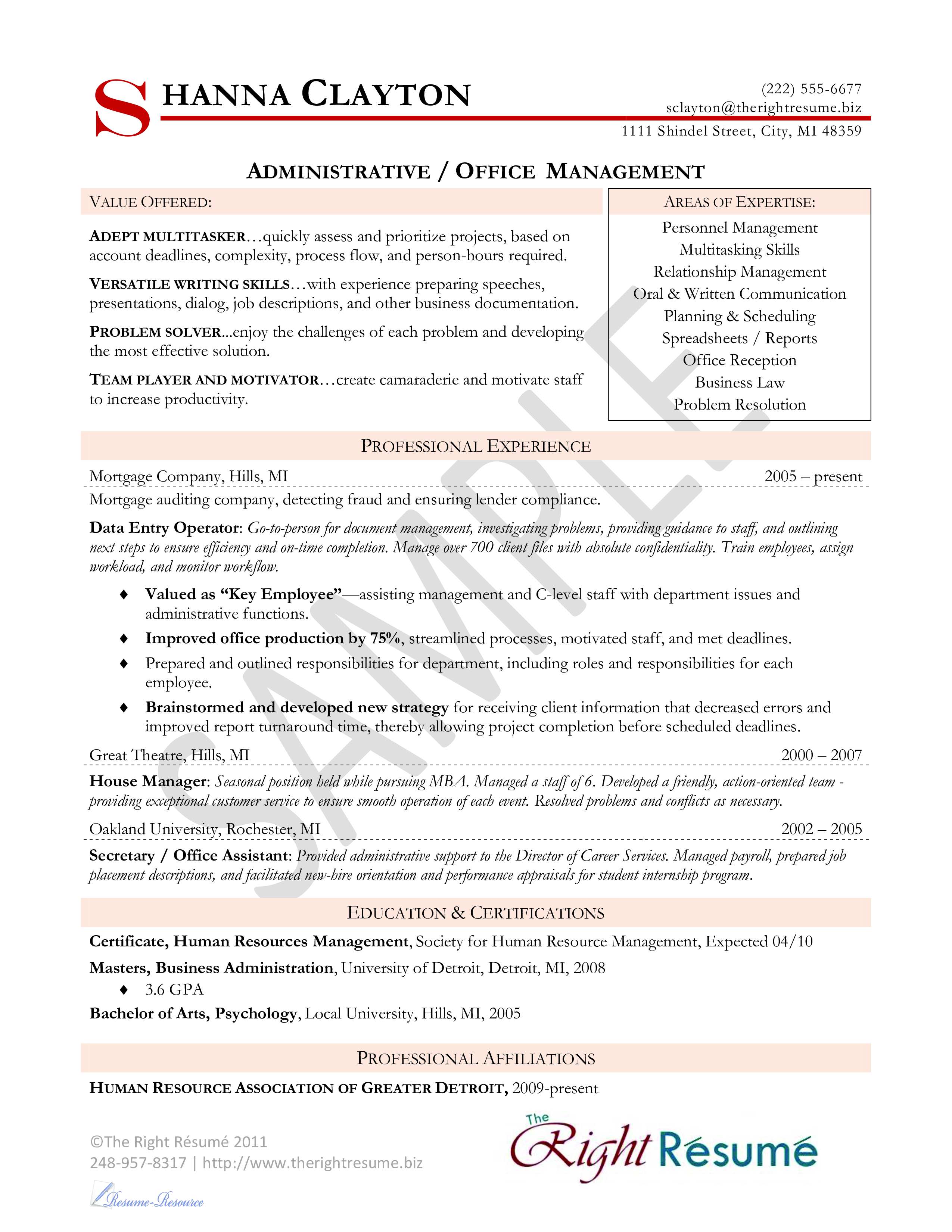 Administrative Office Management CV example main image