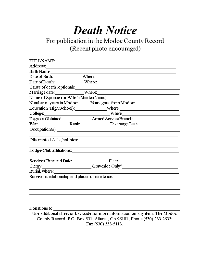 Death Notice Template