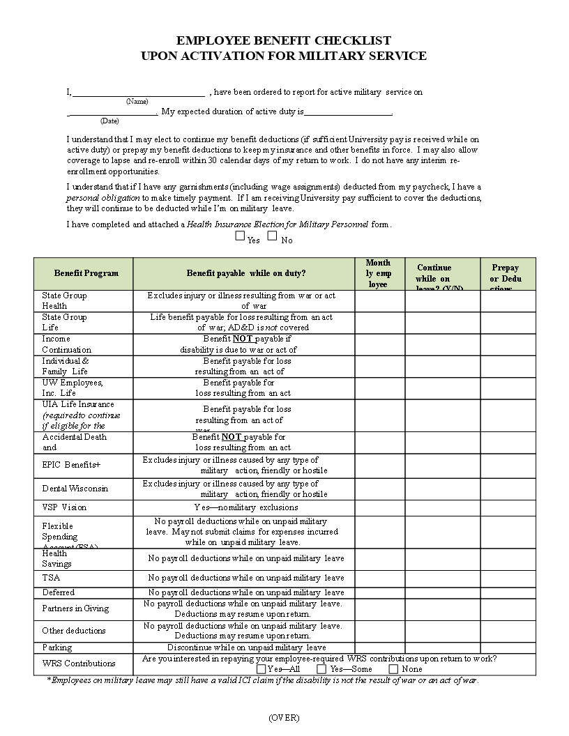 employee benefit checklist Hauptschablonenbild