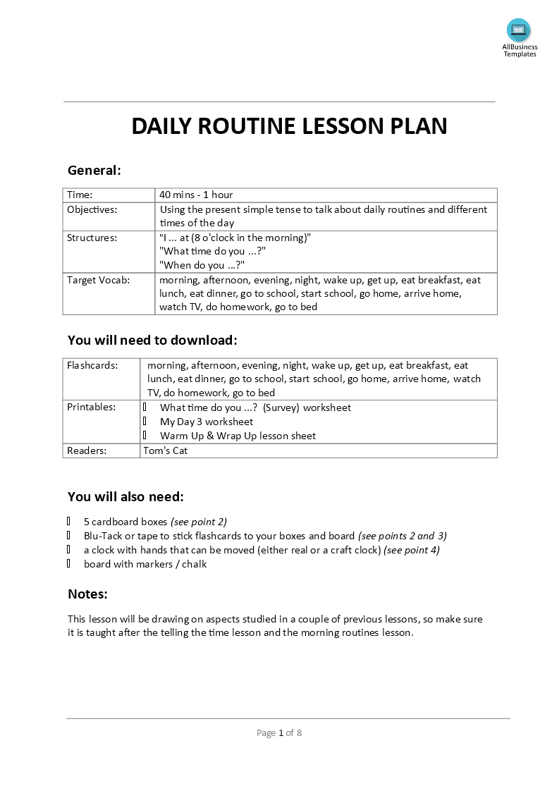 Daily Lesson Plan Example