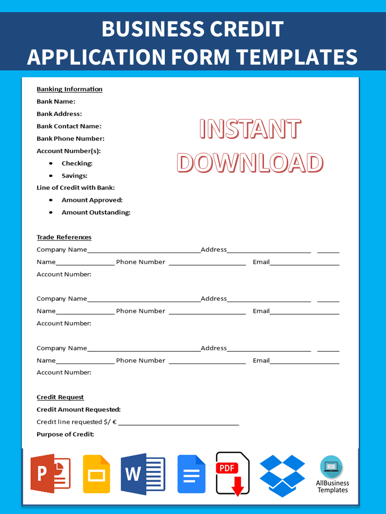 business credit application form template