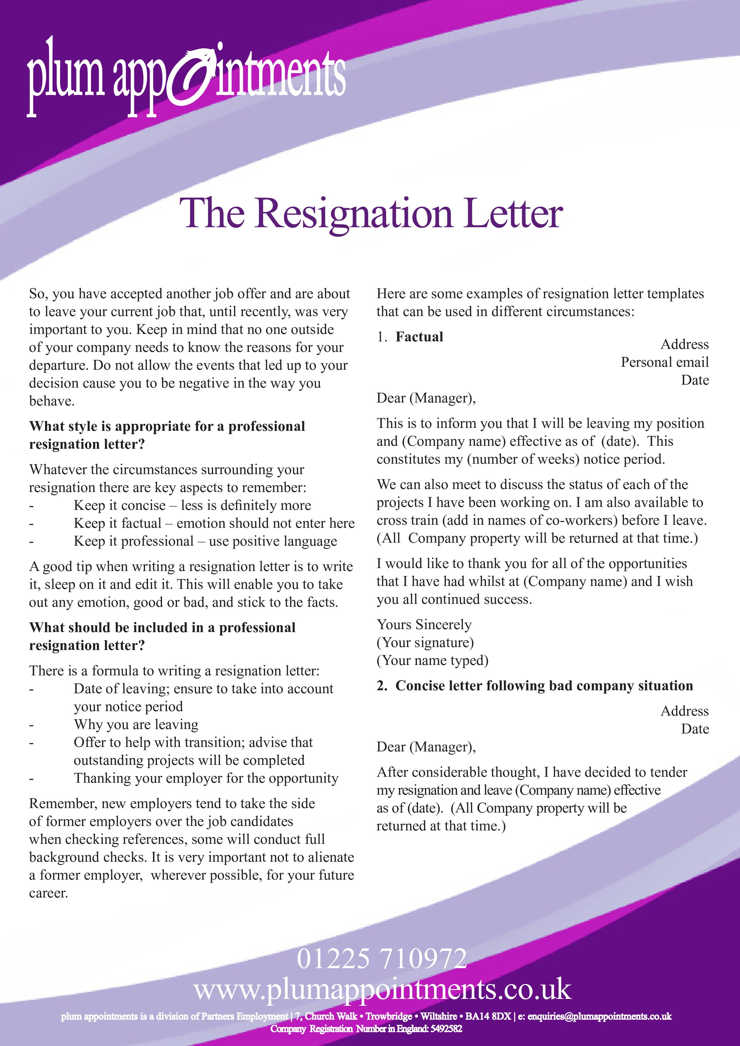 formal resignation letter due to relocation template