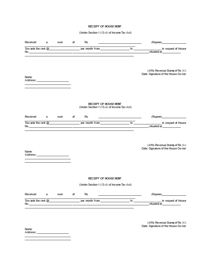 receipt of house rent format modèles