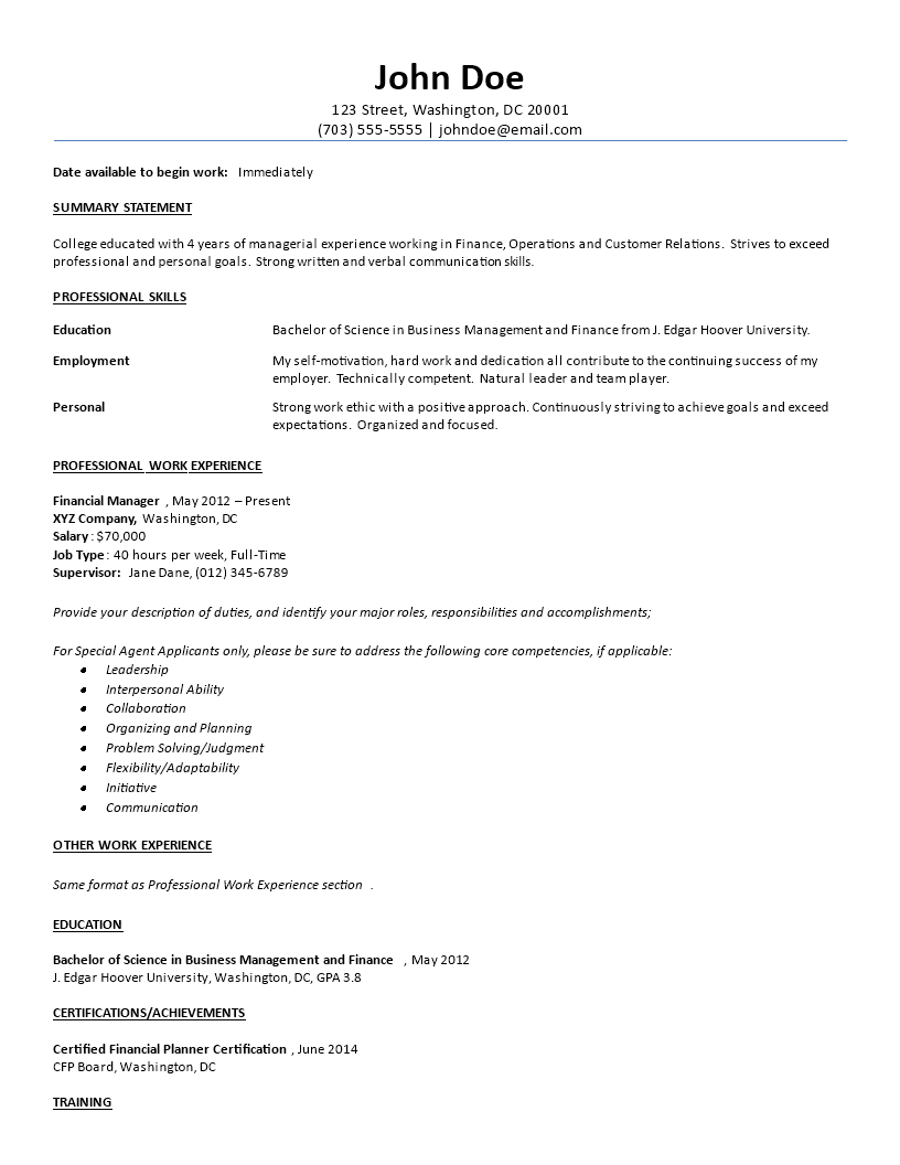 Business Management Resume main image