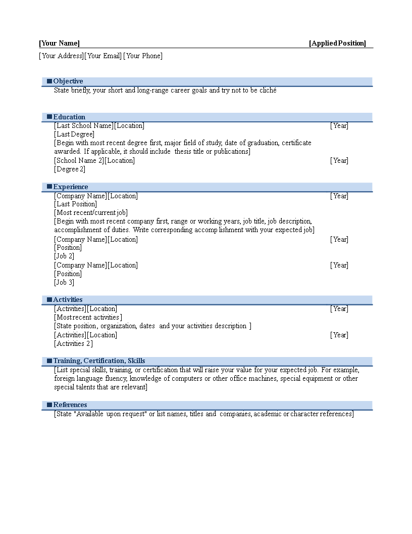 chronological curriculum vitae template