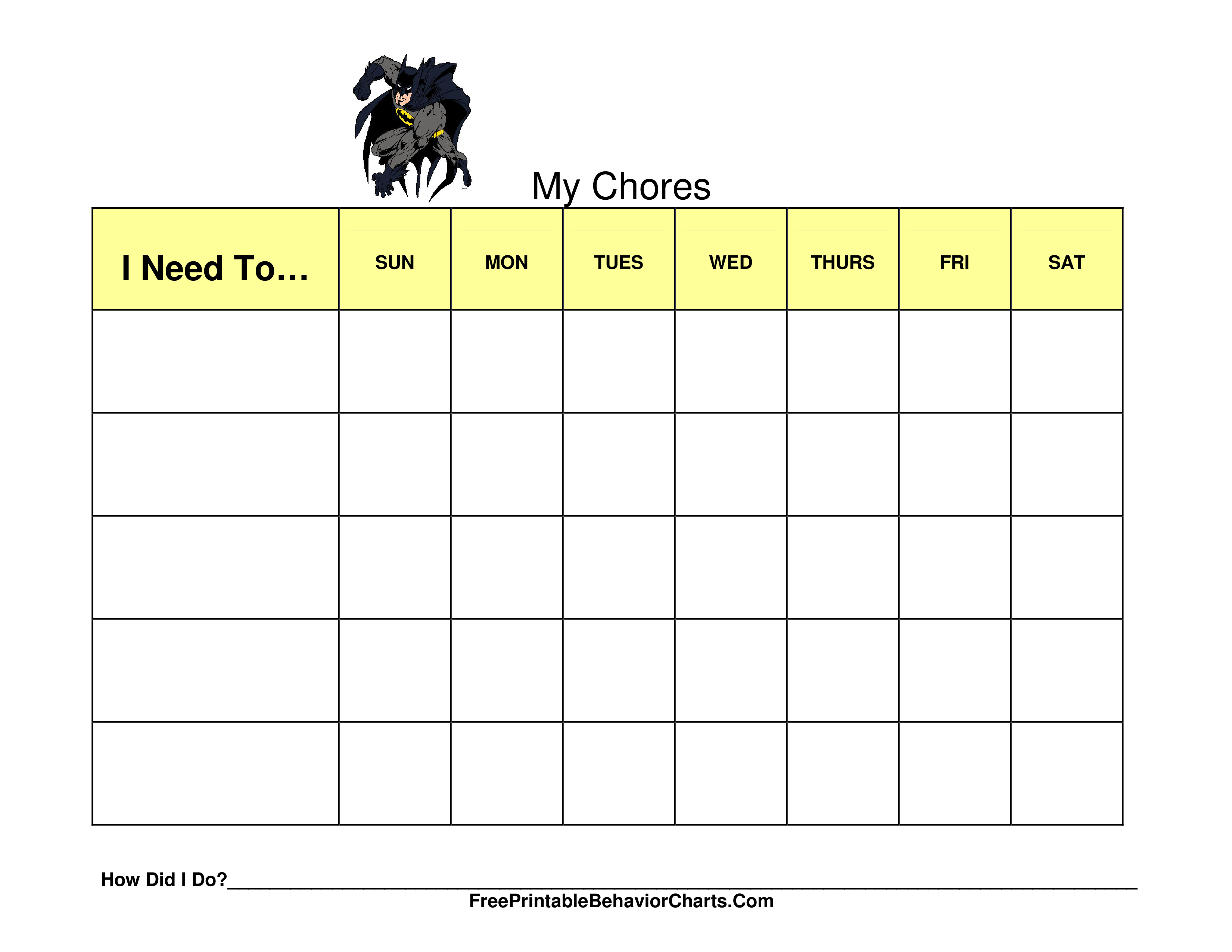 sample children's chore chart template
