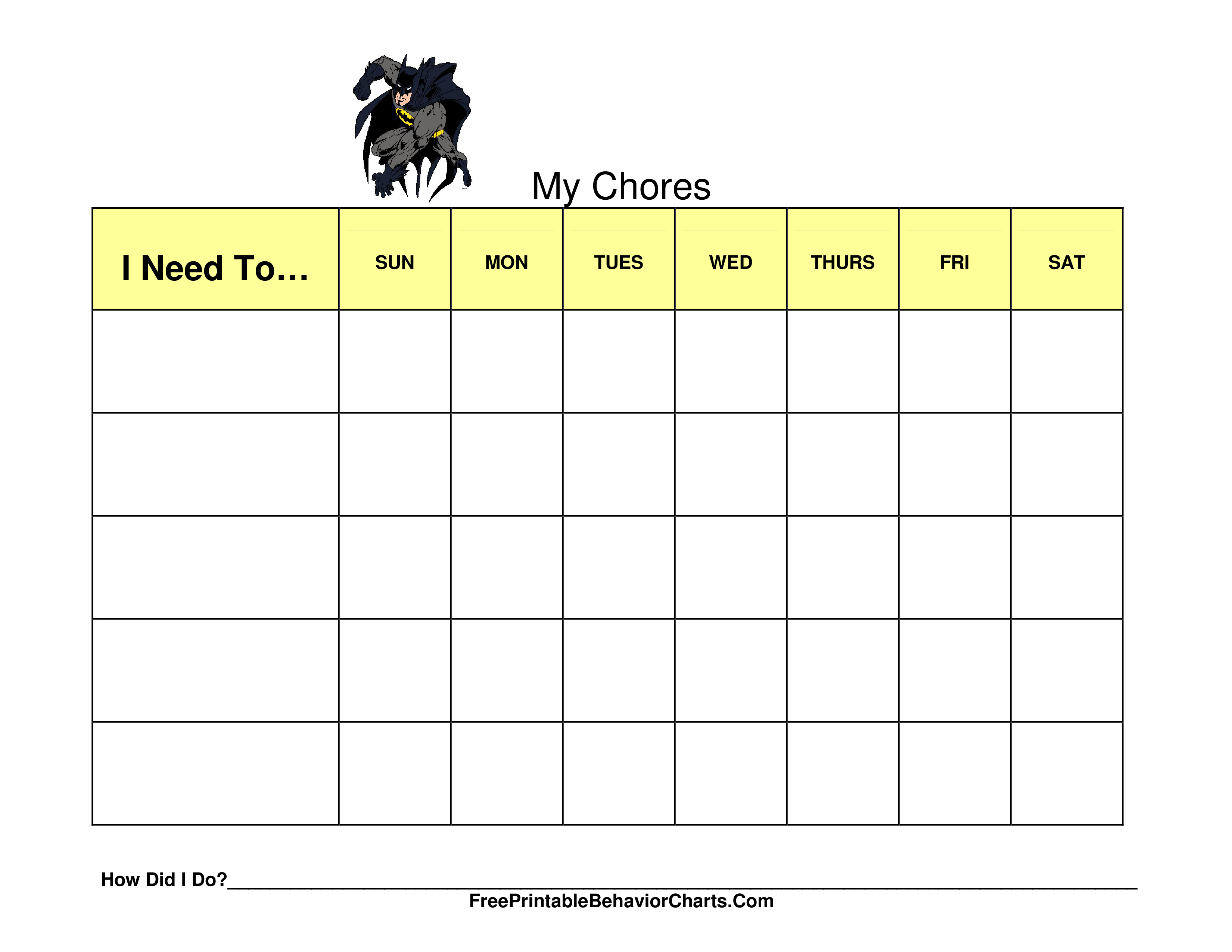 Children S Chores Chart Template